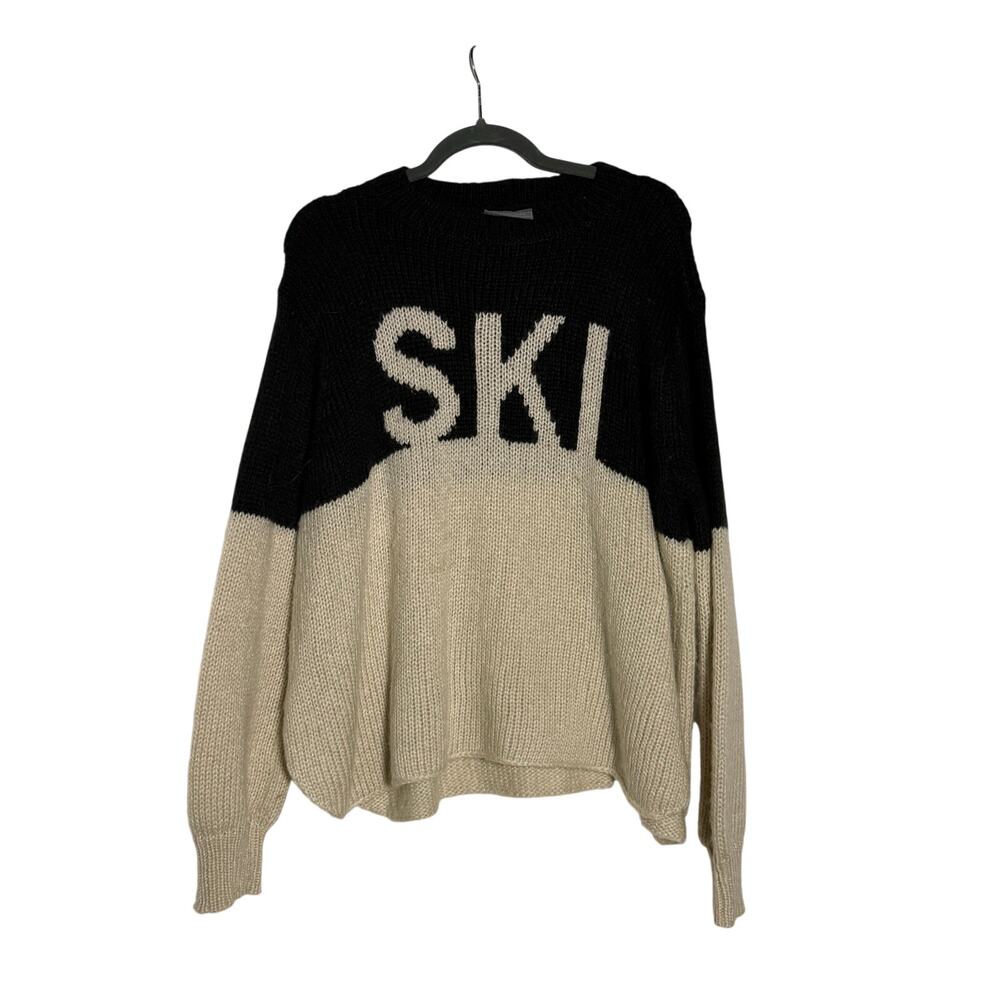 Wooden Ships Sweater Women's S/M "SKI" Mohair Wool Blend Black Cream